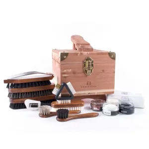 FootFitter Shoe Shine & Suede Cleaning Set with Grand Cedar Wood Box - Shoe Polish Cream