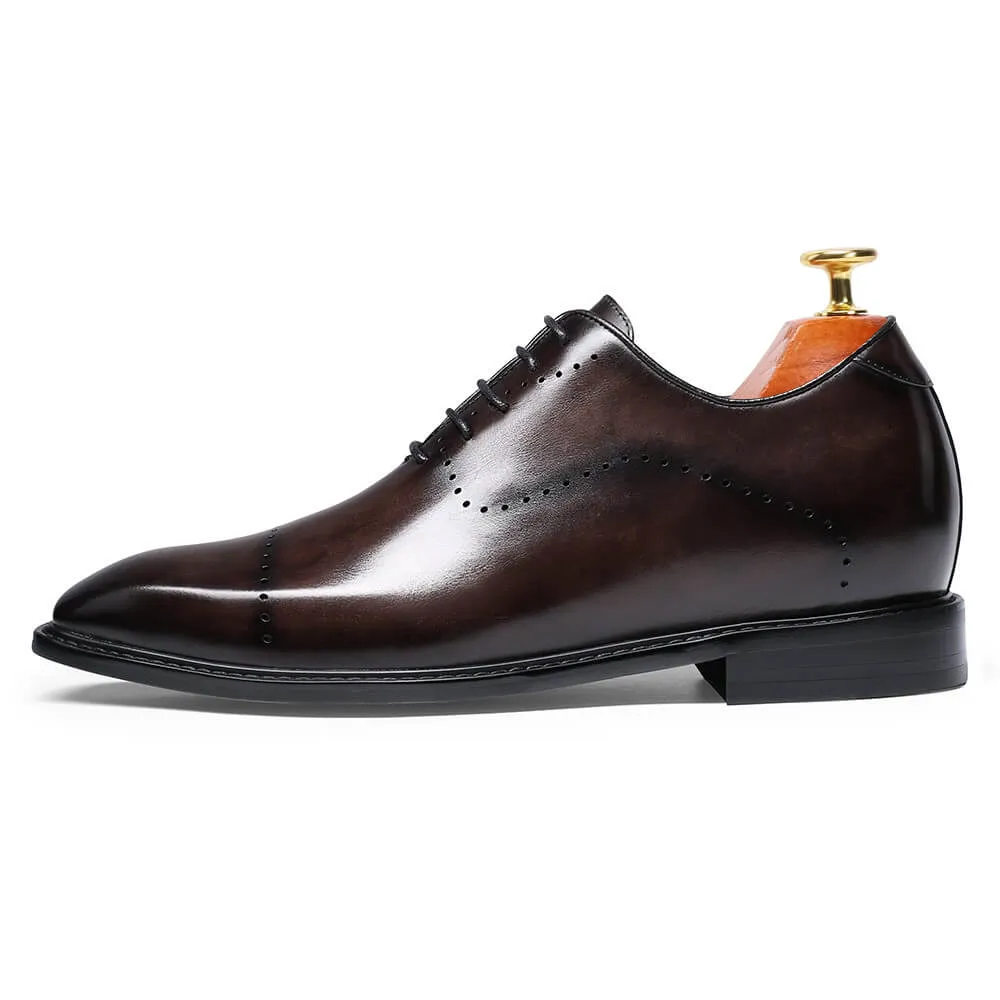 6 CM/2.36 Inches Taller -CMR CHAMARIPA Dress Shoes That Make You Taller- Leather Hand Painted Wholecut Oxfords- Burgundy