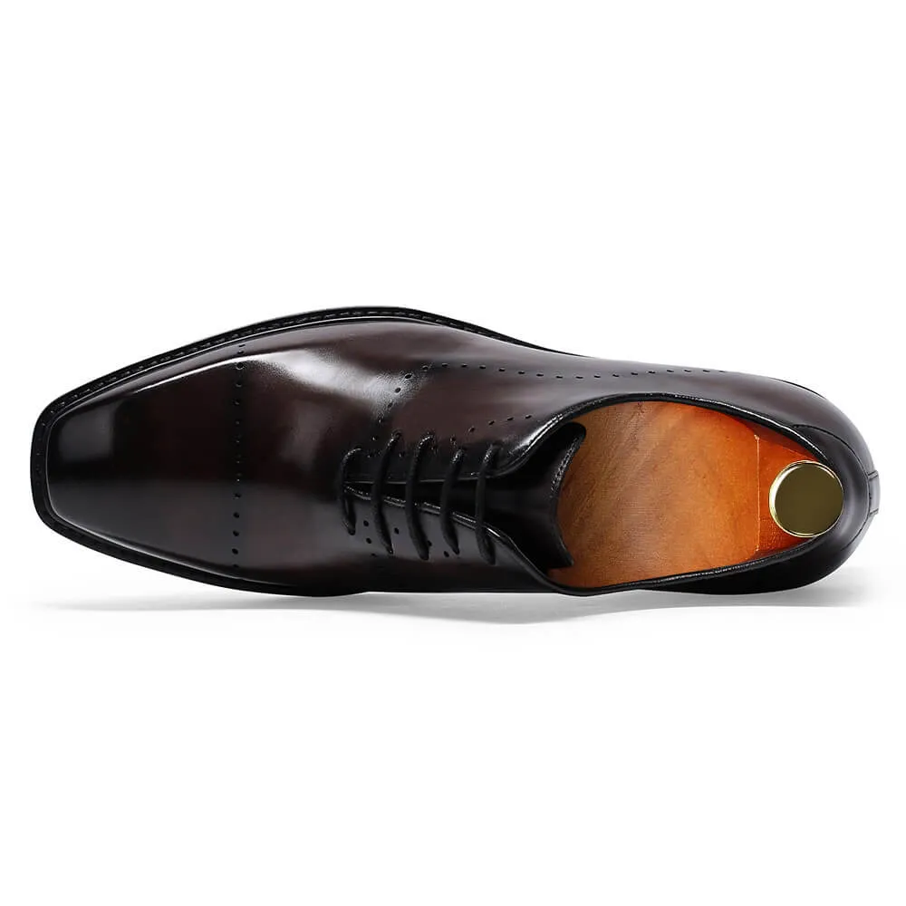 6 CM/2.36 Inches Taller -CMR CHAMARIPA Dress Shoes That Make You Taller- Leather Hand Painted Wholecut Oxfords- Burgundy