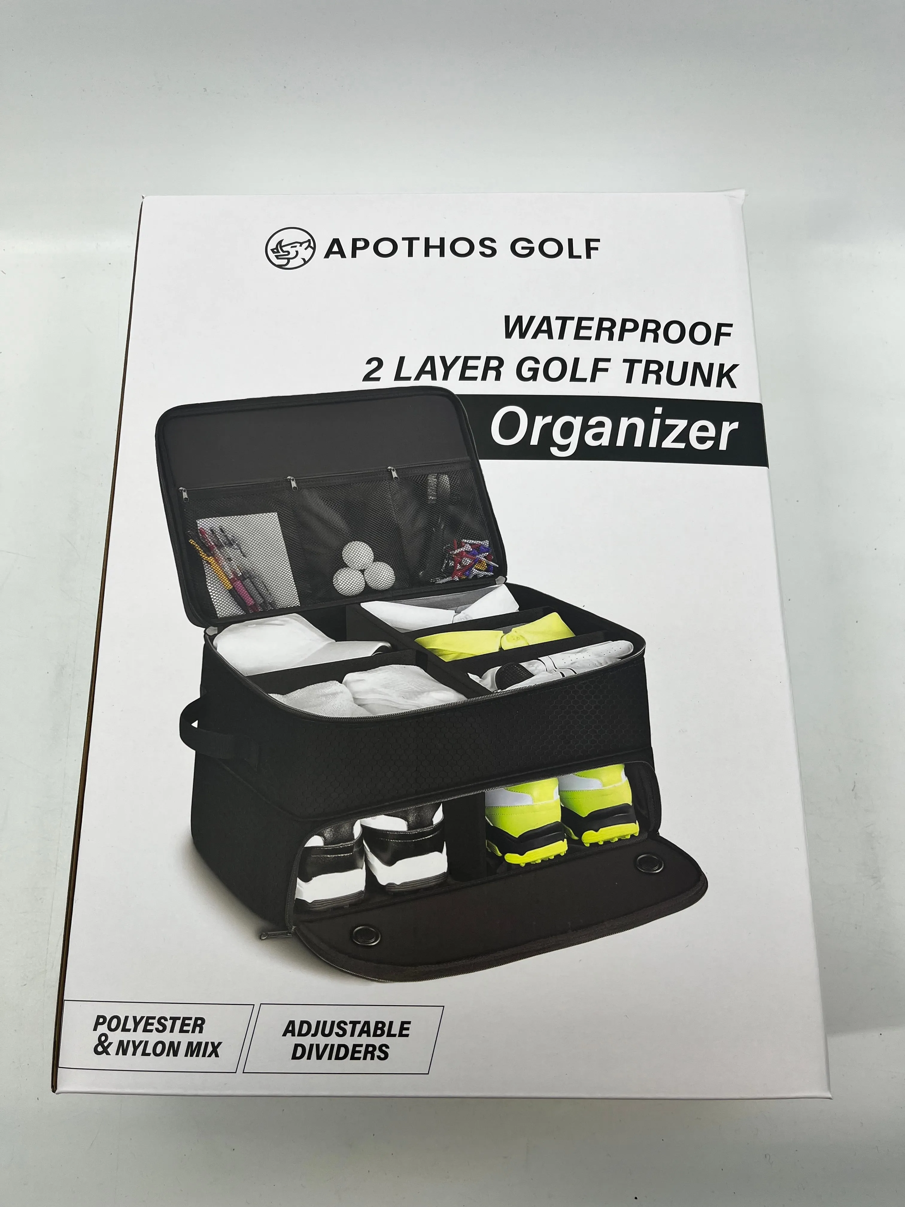 Apothos Golf Waterproof Trunk Organizer Shoes Clothes Storage Compartments