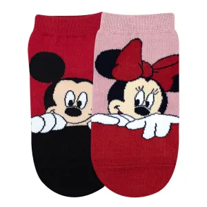 Balenzia x Disney Character Lowcut socks for Women- Mickey & Minnie (Pack of 2 Pairs/1U)(Free Size) Red, Pink