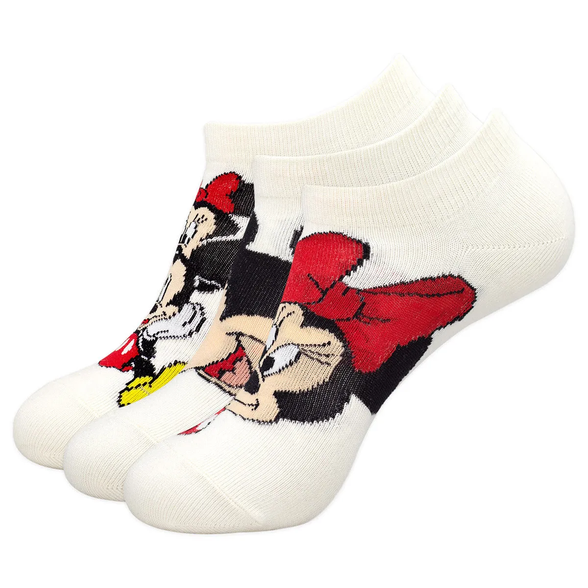 Balenzia x Disney Mickey & Minnie Themed Lowcut Socks for Women-  (Pack of 3 Pairs/1U)(Free Size)Cream