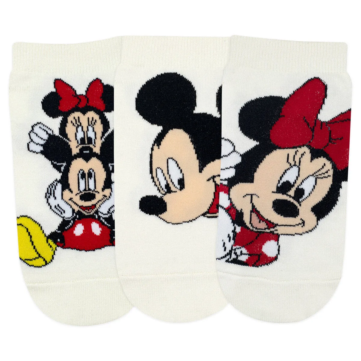 Balenzia x Disney Mickey & Minnie Themed Lowcut Socks for Women-  (Pack of 3 Pairs/1U)(Free Size)Cream