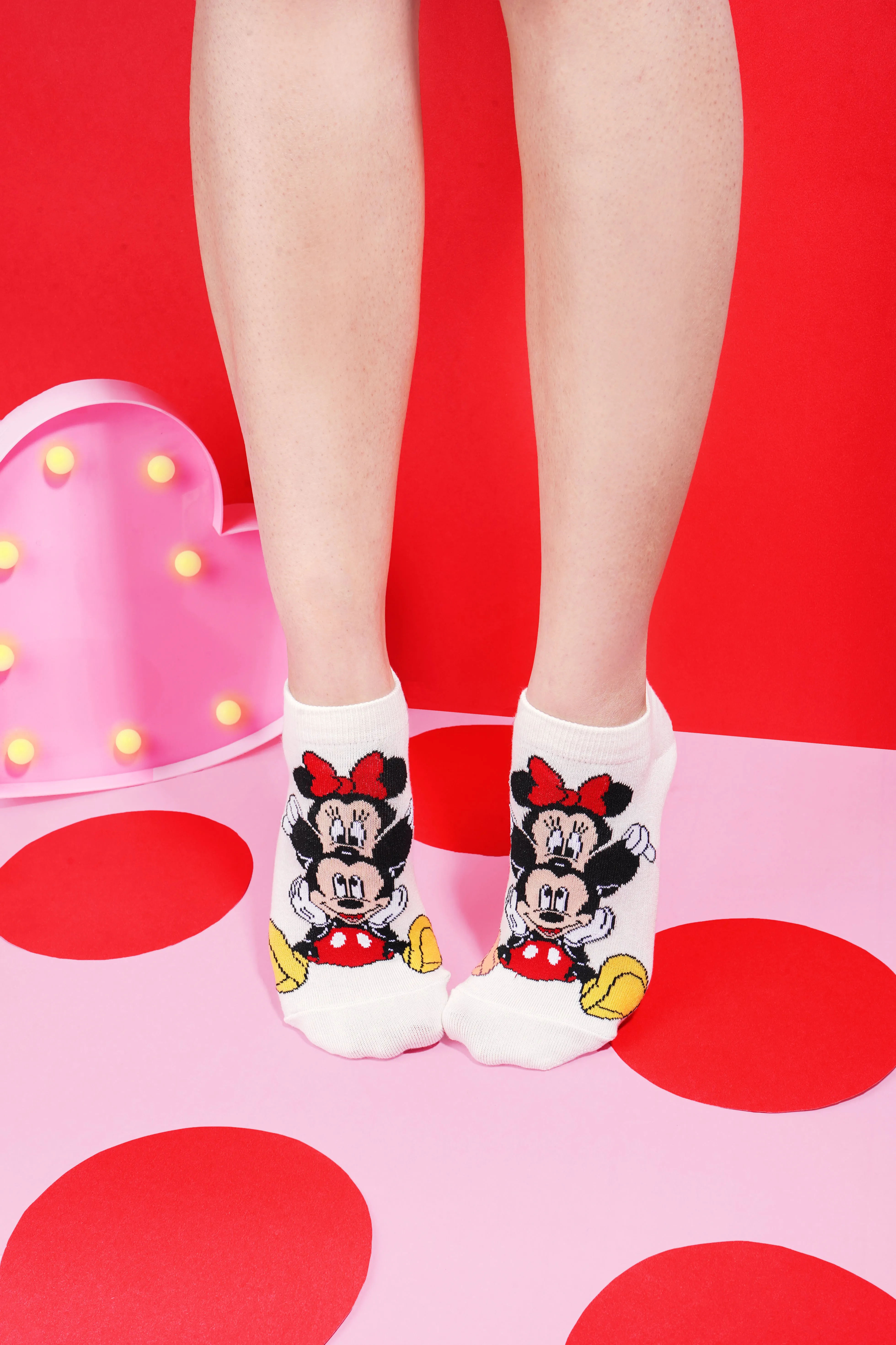 Balenzia x Disney Mickey & Minnie Themed Lowcut Socks for Women-  (Pack of 3 Pairs/1U)(Free Size)Cream