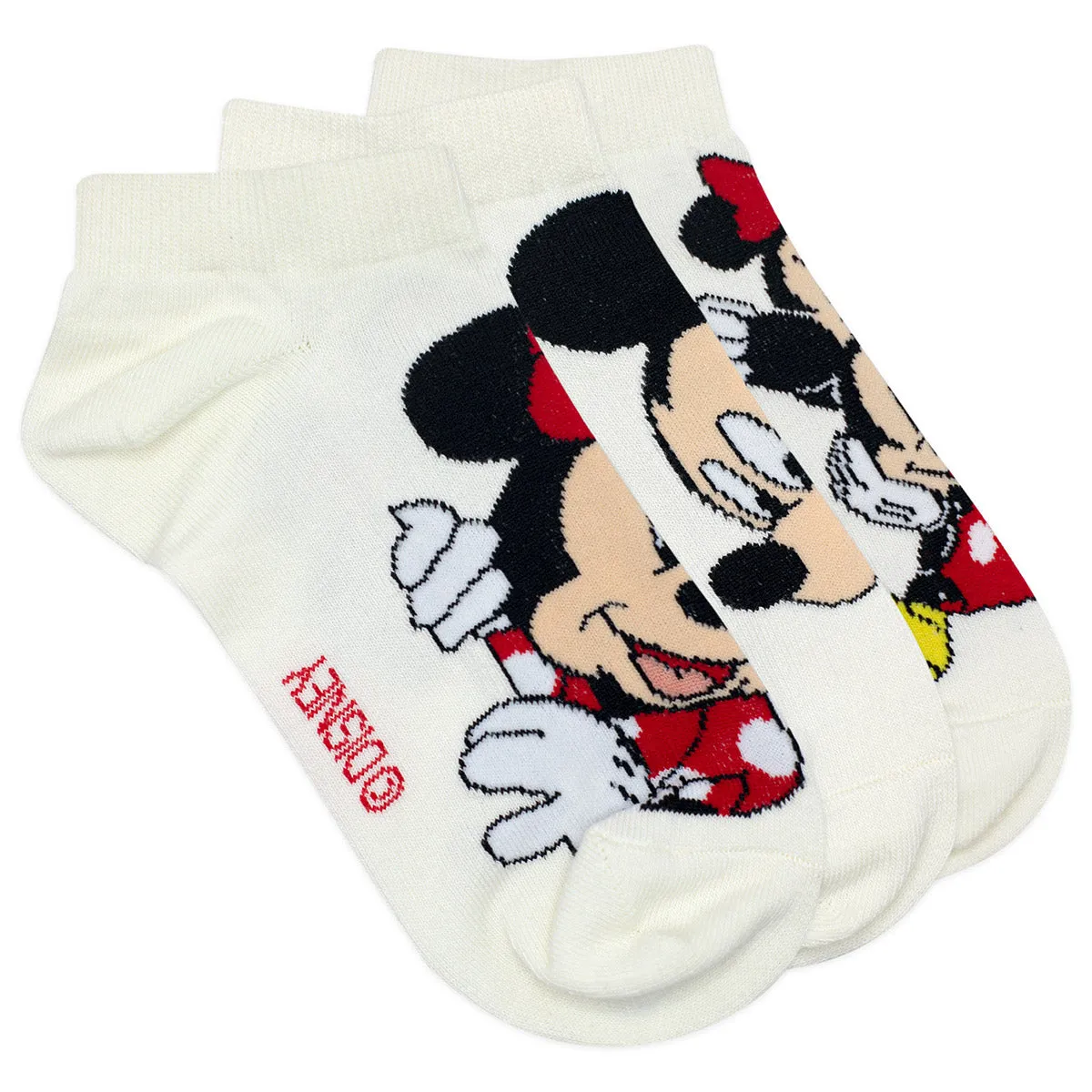 Balenzia x Disney Mickey & Minnie Themed Lowcut Socks for Women-  (Pack of 3 Pairs/1U)(Free Size)Cream