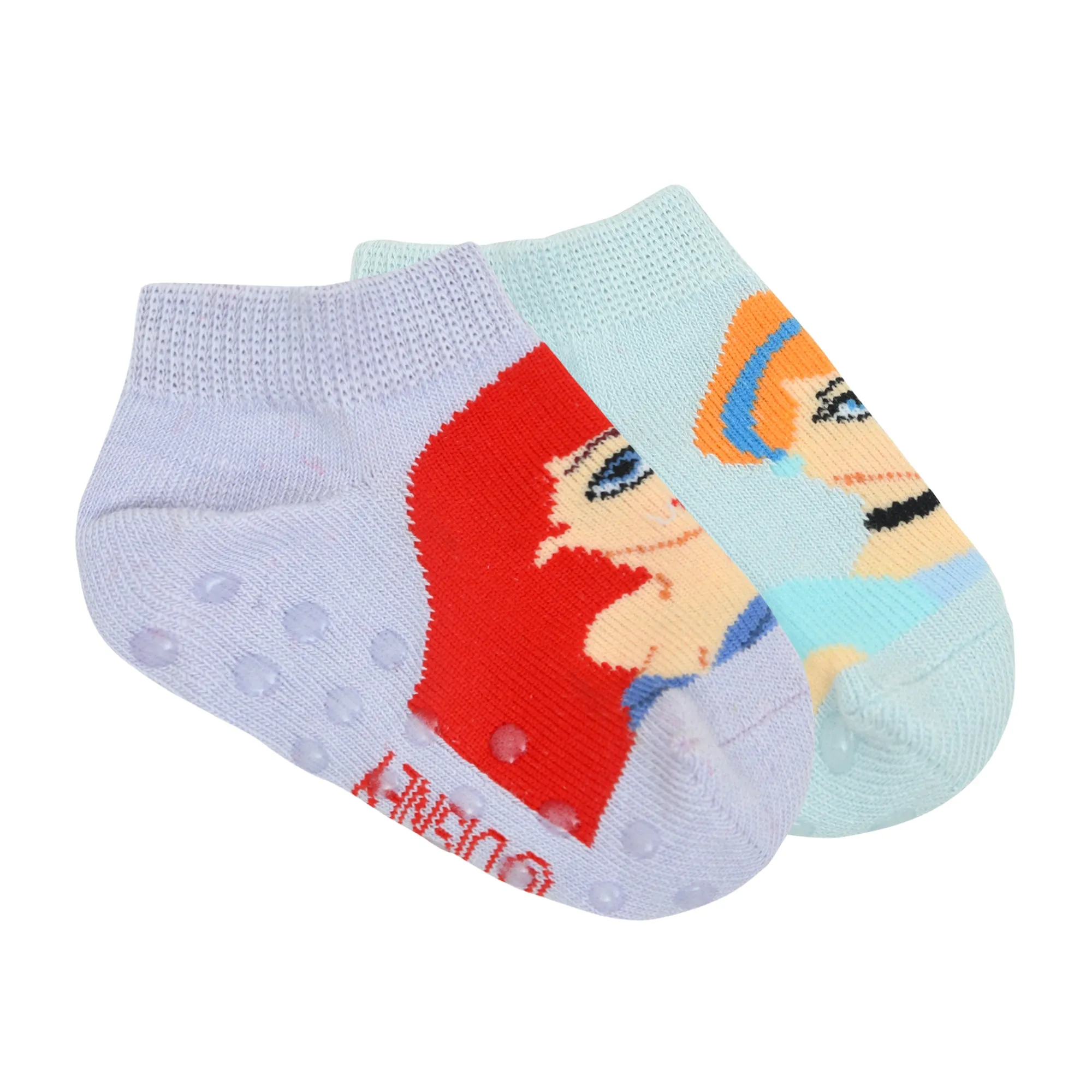 Balenzia x Disney Princess Anti-Skid Lowcut socks for Kids- Cinderella, Ariel (Pack of 2 Pairs/1U) (Blue, Lavender)