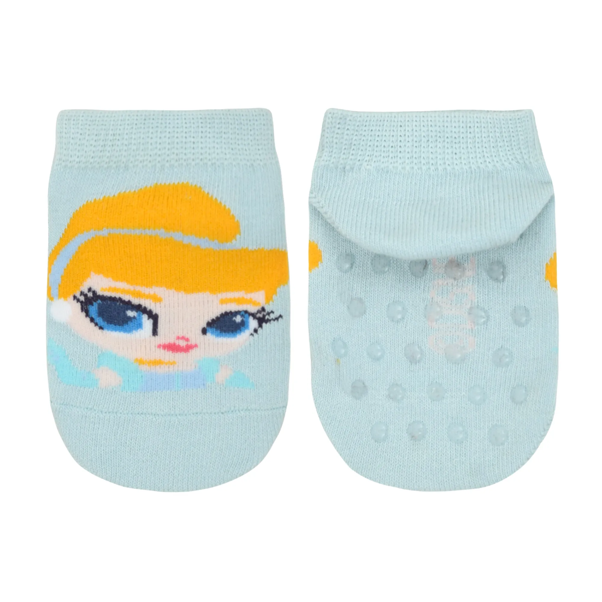 Balenzia x Disney Princess Anti-Skid Lowcut socks for Kids- Cinderella, Ariel (Pack of 2 Pairs/1U) (Pink, Blue)