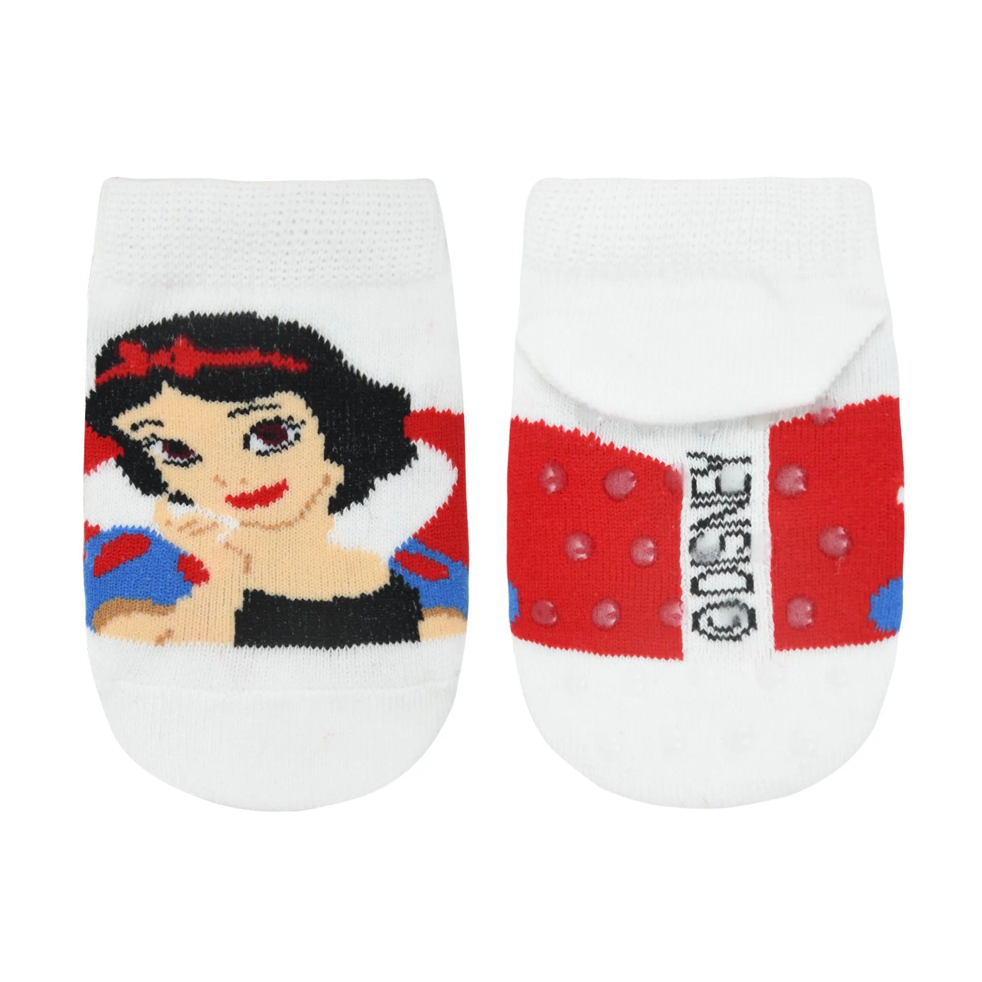 Balenzia x Disney Princess Anti-Skid Lowcut socks for Kids- Snow White, Jasmine (Pack of 2 Pairs/1U) (White, Purple)