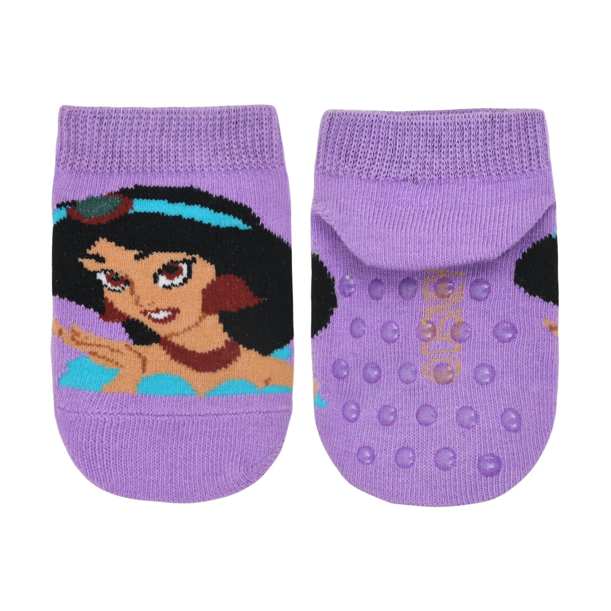 Balenzia x Disney Princess Anti-Skid Lowcut socks for Kids- Snow White, Jasmine (Pack of 2 Pairs/1U) (White, Purple)