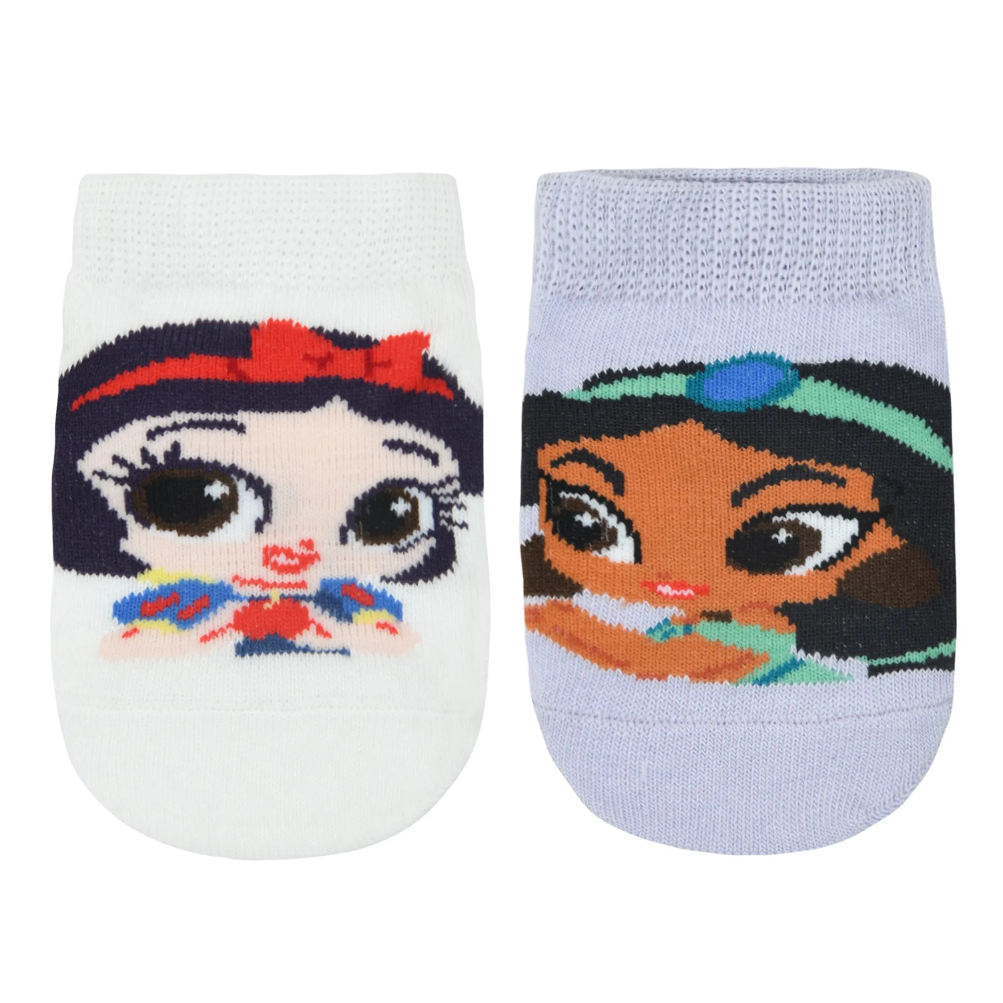 Balenzia x Disney Princess Anti-Skid Lowcut socks for Kids- Snow White, Jasmine (Pack of 2Pairs/1U) (Lavender, White)