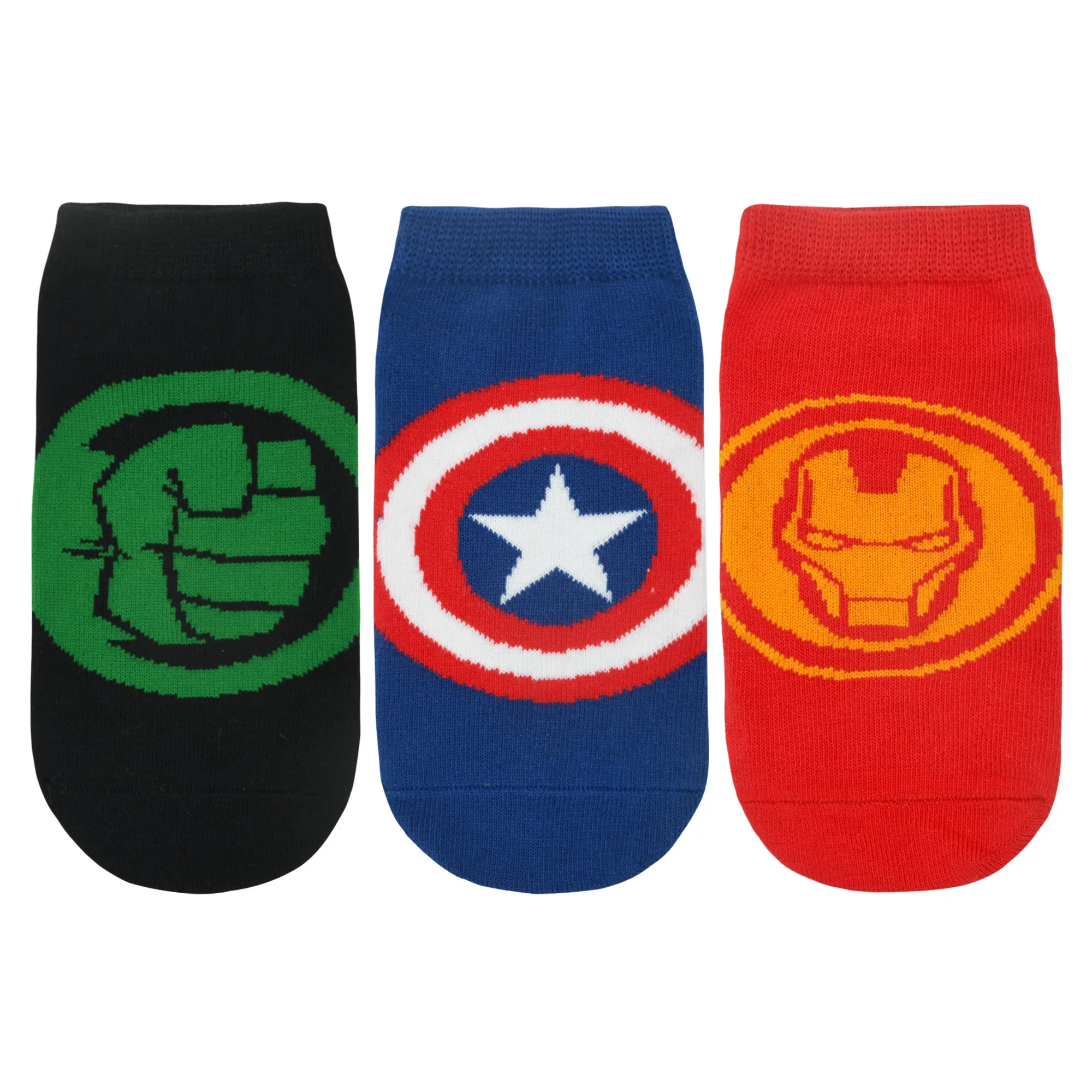 Balenzia x Marvel Anti-Skid Lowcut socks for Kids- Iron Man, Hulk, Captain America (Black, Red, Blue) (Pack of 3 Pairs/1U)