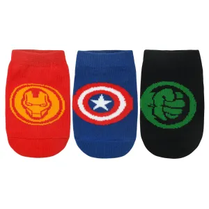 Balenzia x Marvel Anti-Skid Lowcut socks for Kids- Iron Man, Hulk, Captain America (Black, Red, Blue) (Pack of 3 Pairs/1U)