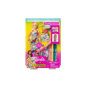 Barbie Crayola Color-in Fashions Doll and Fashions Set, Creative Art Fashion Toy with Doll, Washable Fashions, Scented Markers and Scented Purse