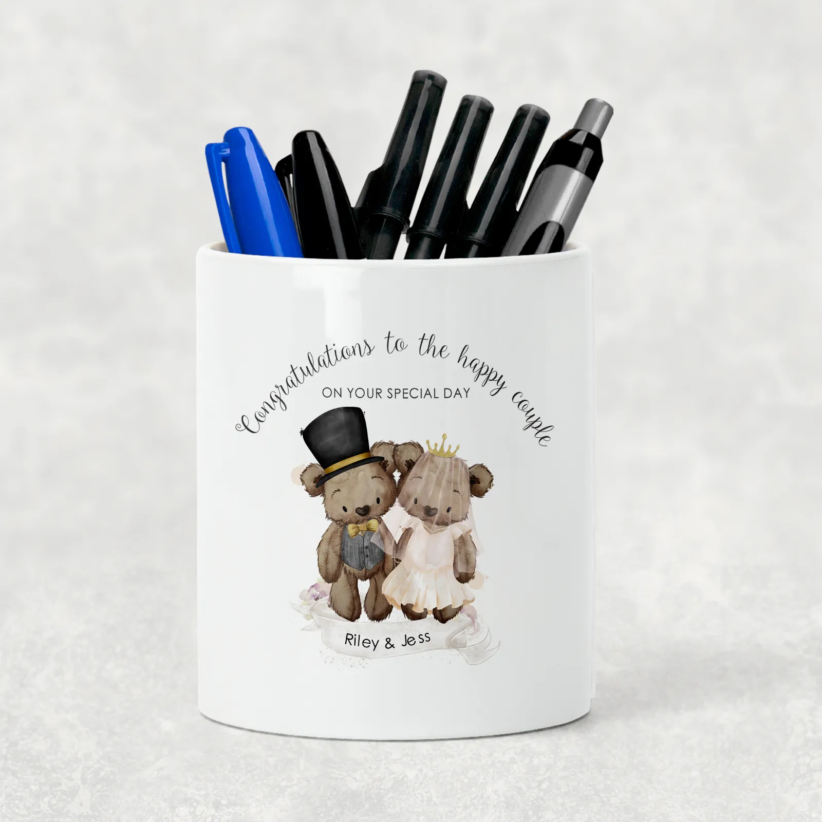 Bear Wedding Couple Personalised Pencil Caddy / Make Up Brush Holder