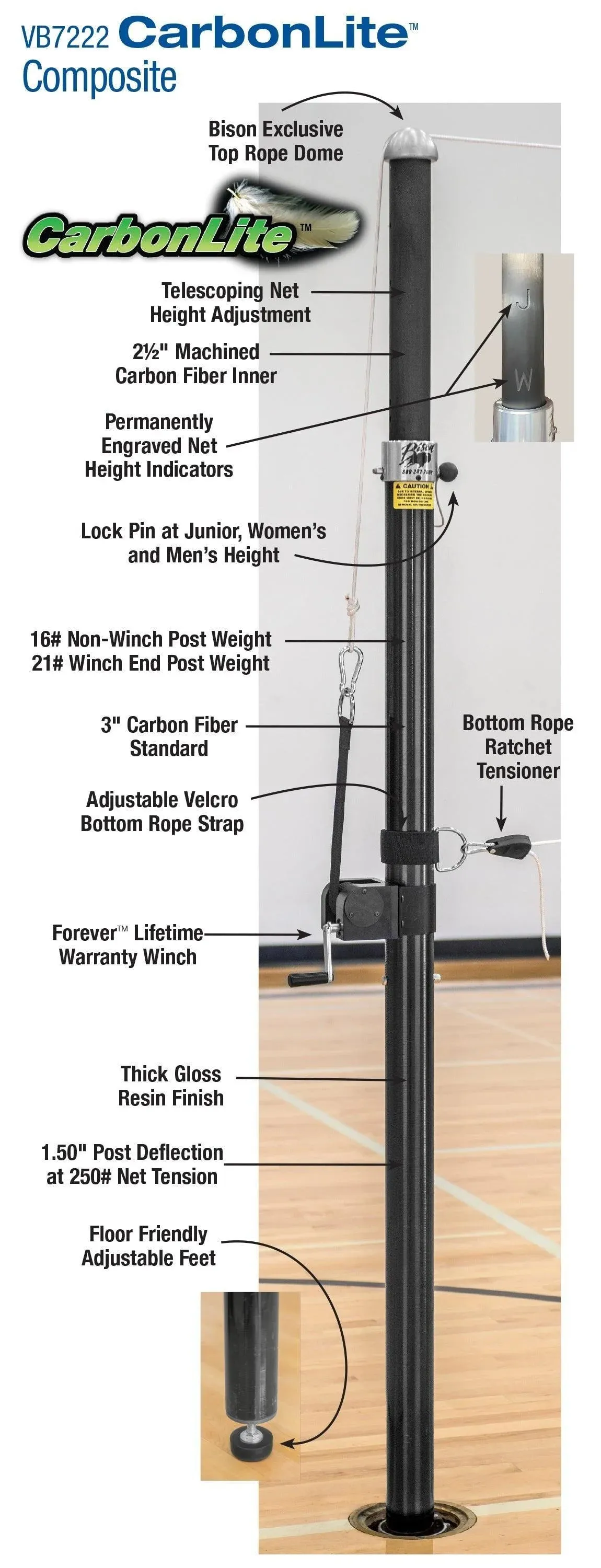 Bison CarbonLite Composite Volleyball Double Court System without Sockets