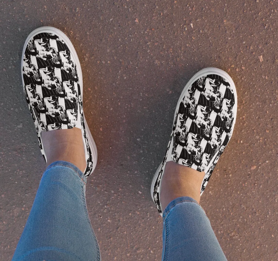 Black & White Cowboy Women’s Slip-on Canvas Shoes