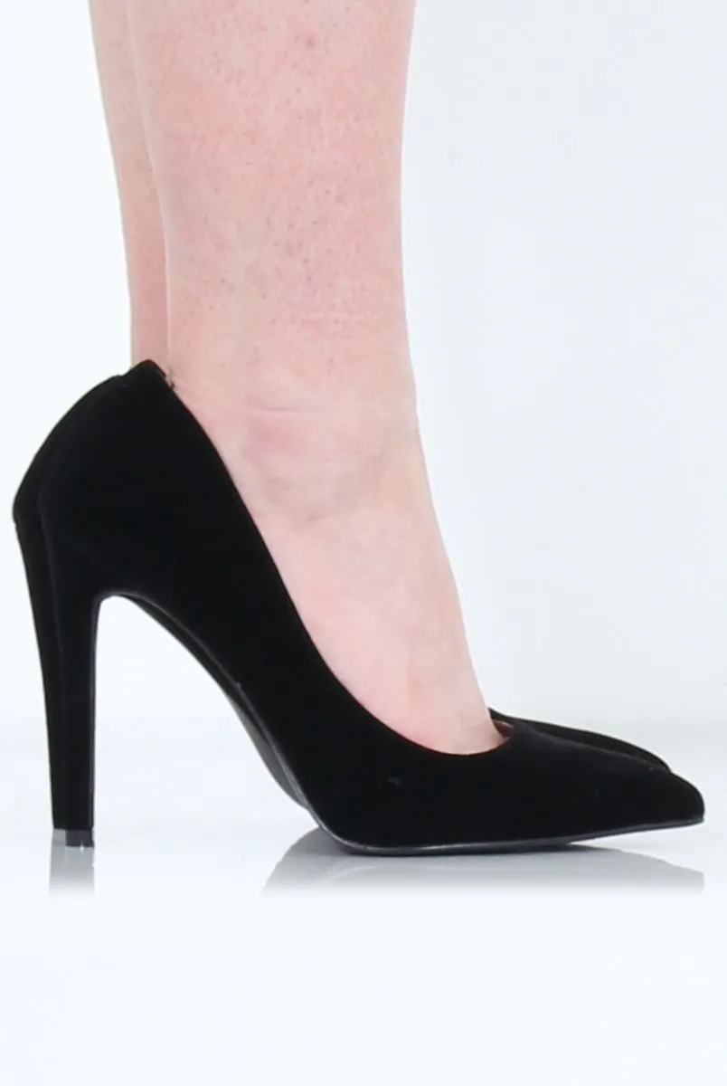 Black Crushed Velvet Court Shoes - Clarence