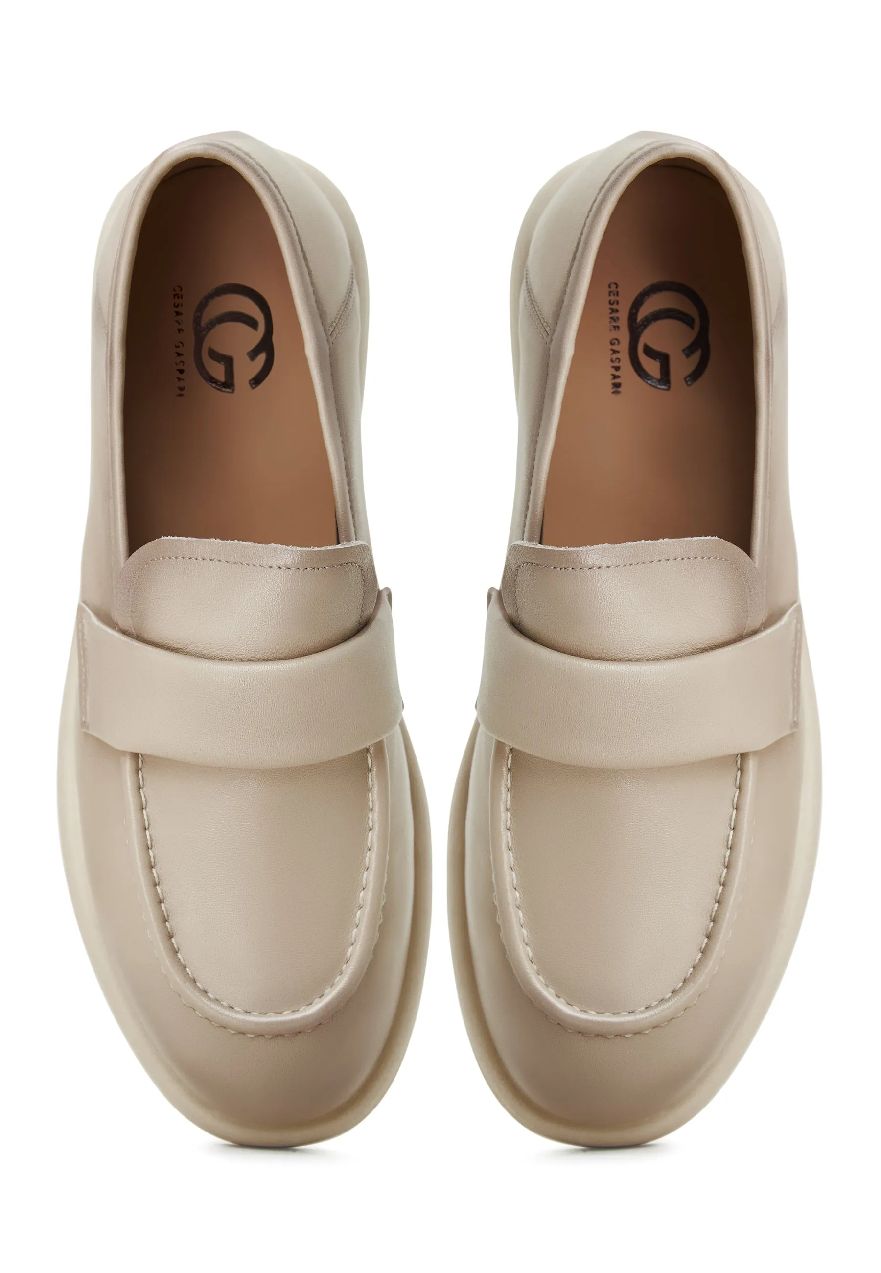 Block Heeled Loafers Stephanie  - Beige