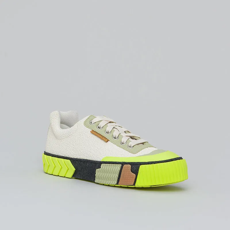 both - BROKEN-C LOW TOP-STONE WHITE/NEON YELLOW