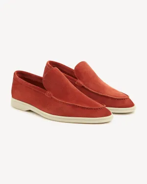 Brabion Unlined Capri Suede Loafer – Ginger Red