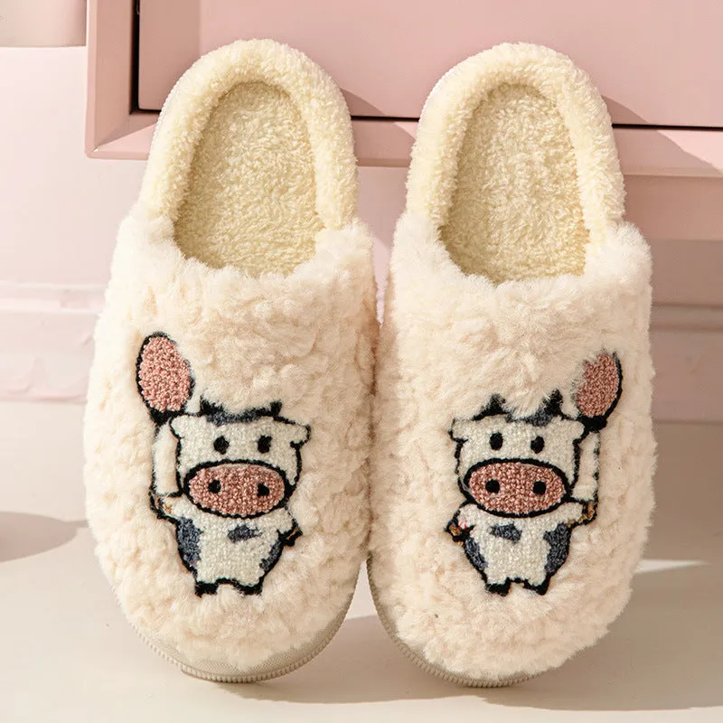 Cartoon Plush Cotton Slippers Women's Winter Warm Dormitory Non-slip