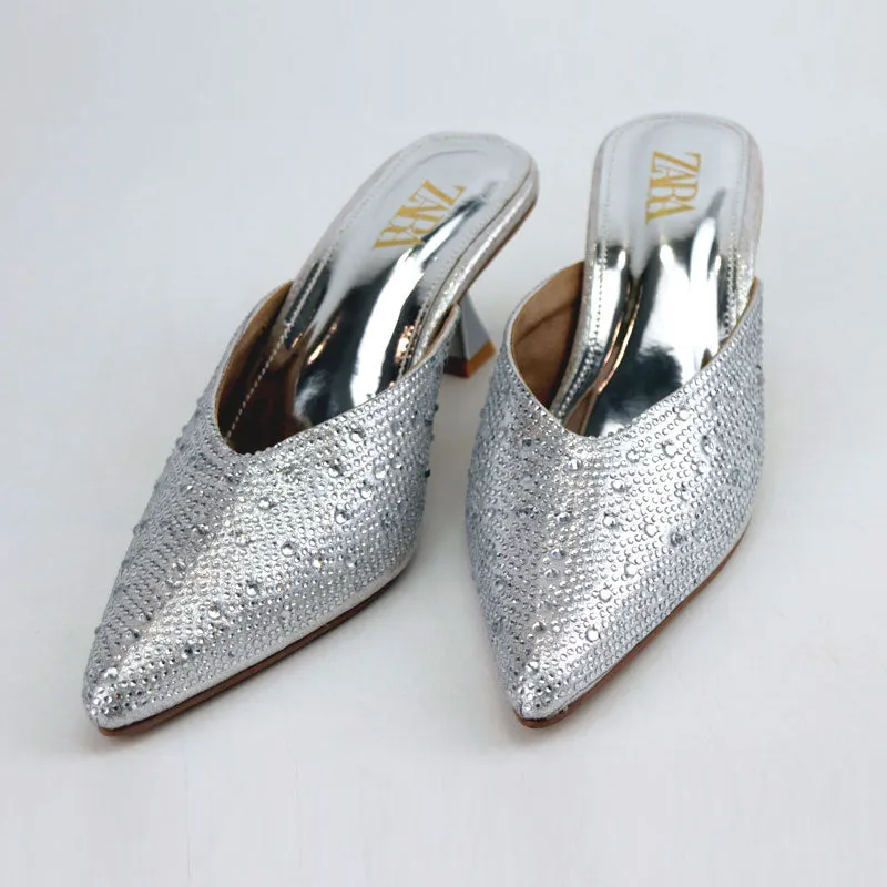 Diamante Mules Women Court Shoes Heels