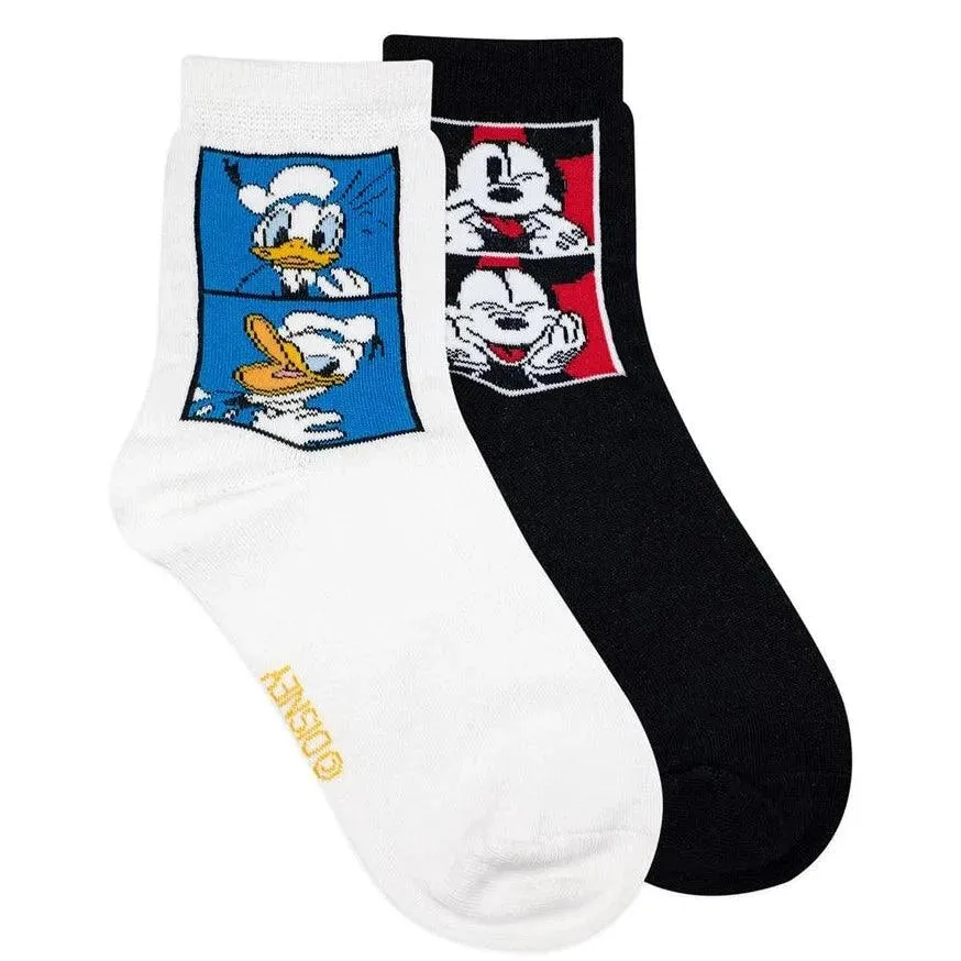 Disney Mickey & Donald High Ankle Socks For Women -Black White