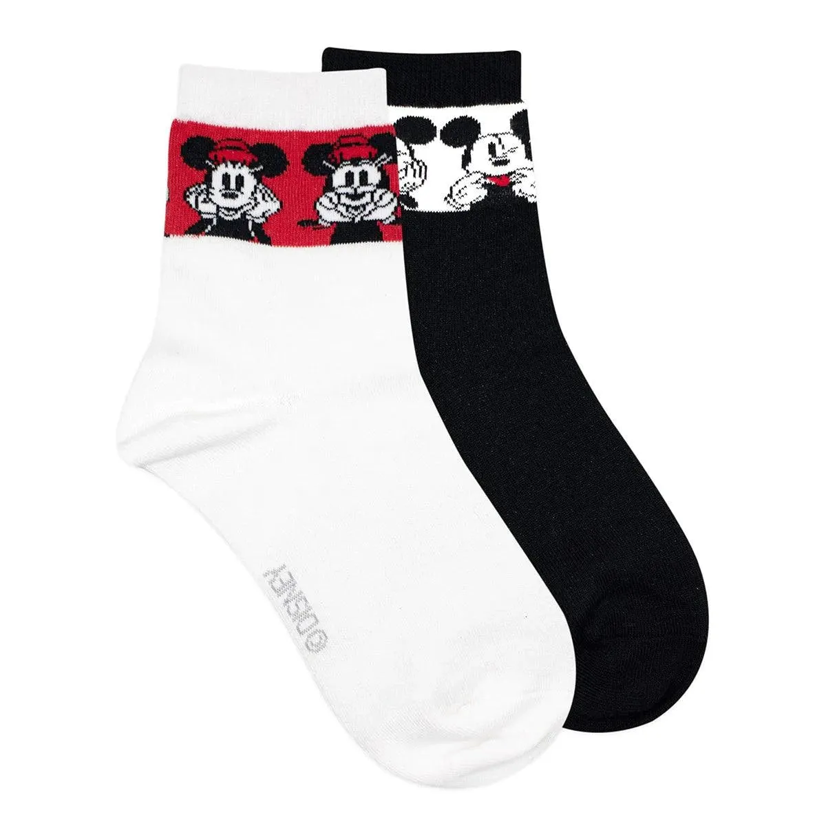 Disney Mickey & Minnie High Ankle Socks For Women - Black And White