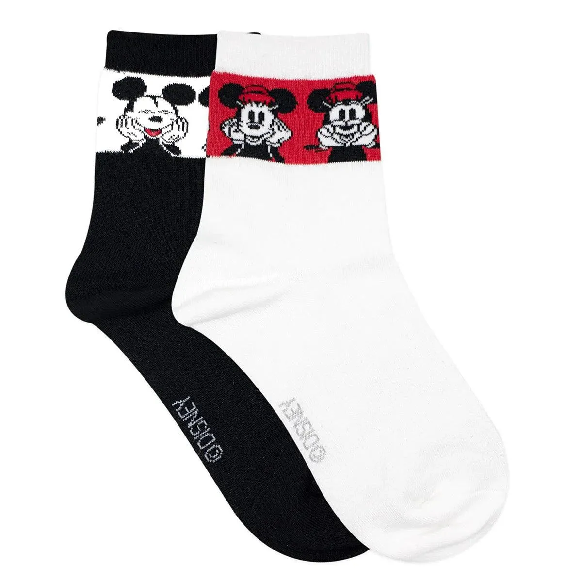 Disney Mickey & Minnie High Ankle Socks For Women - Black And White