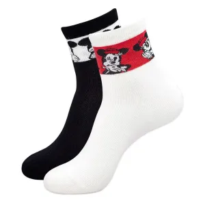 Disney Mickey & Minnie High Ankle Socks For Women - Black And White