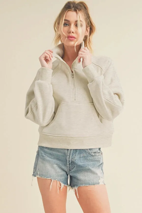 Dove Funnel Neck Half Zip Heather Bone