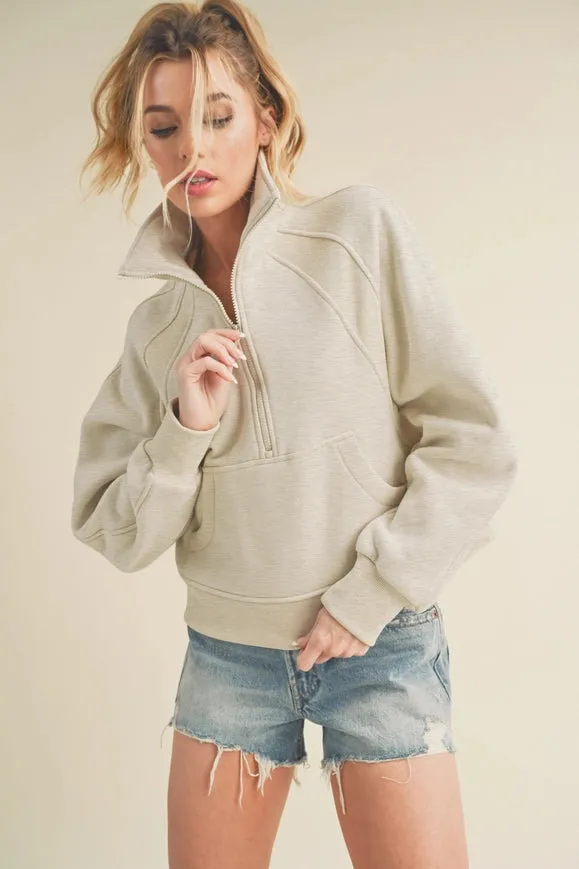 Dove Funnel Neck Half Zip Heather Bone