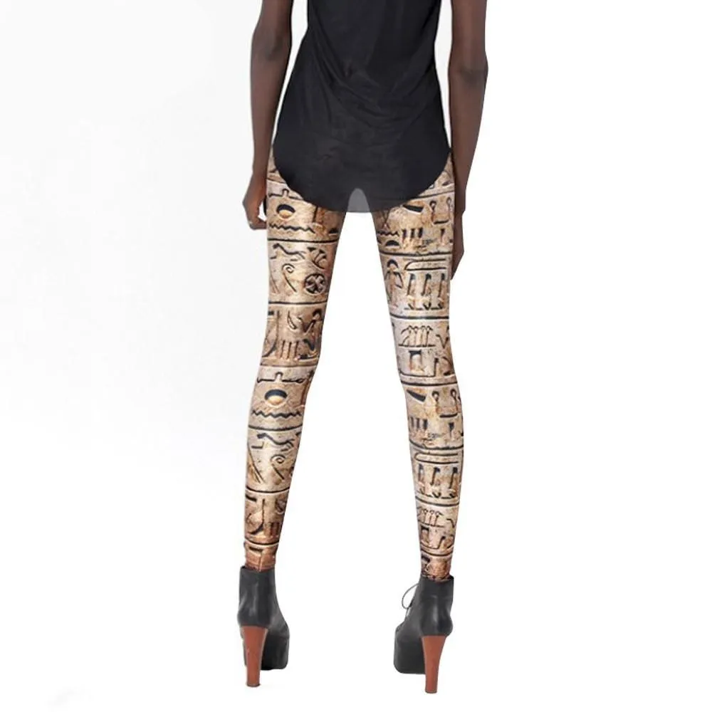 Egyptian Hieroglyphs Print High-Waist Leggings