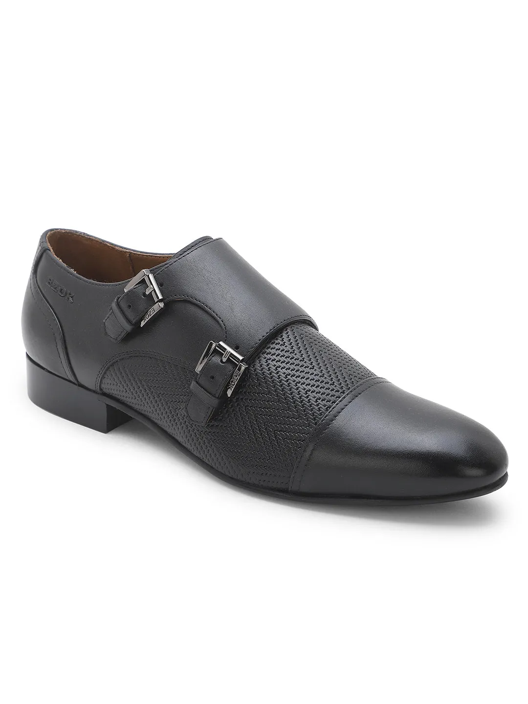 Ezok Men Black Formal Monk Straps