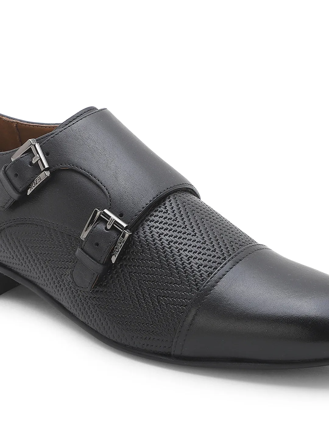 Ezok Men Black Formal Monk Straps