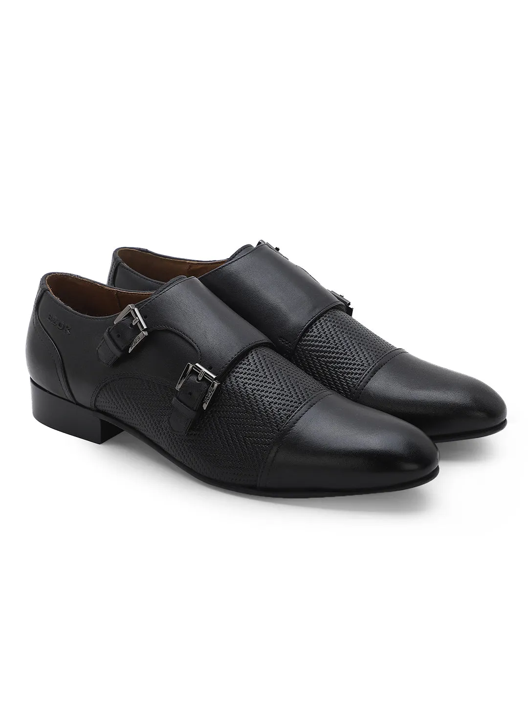 Ezok Men Black Formal Monk Straps