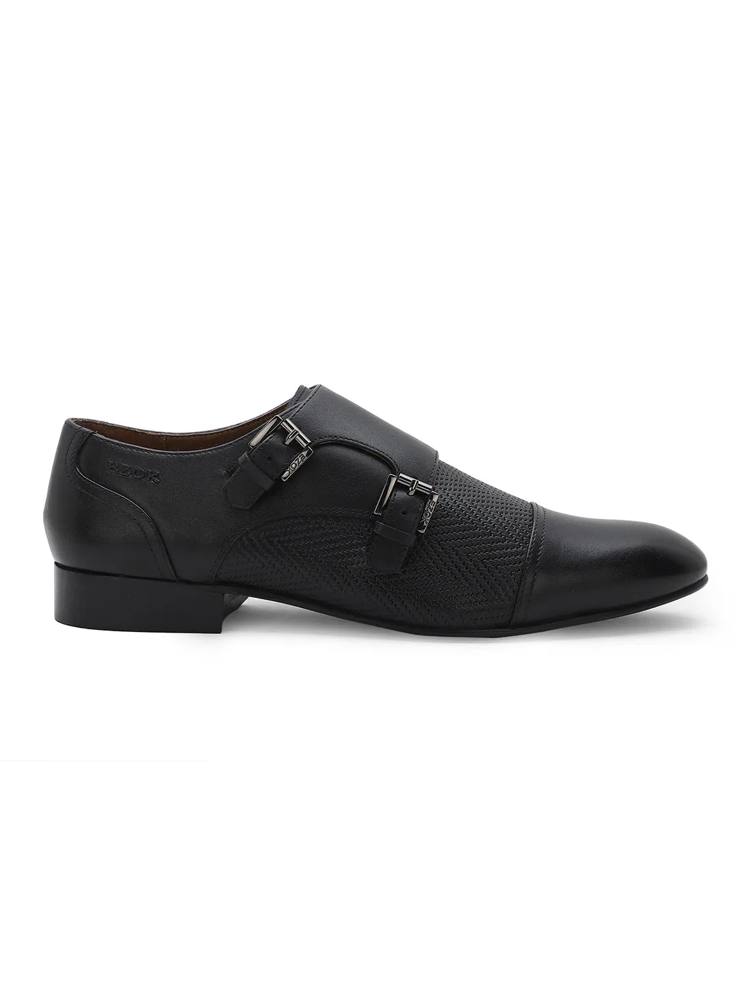 Ezok Men Black Formal Monk Straps