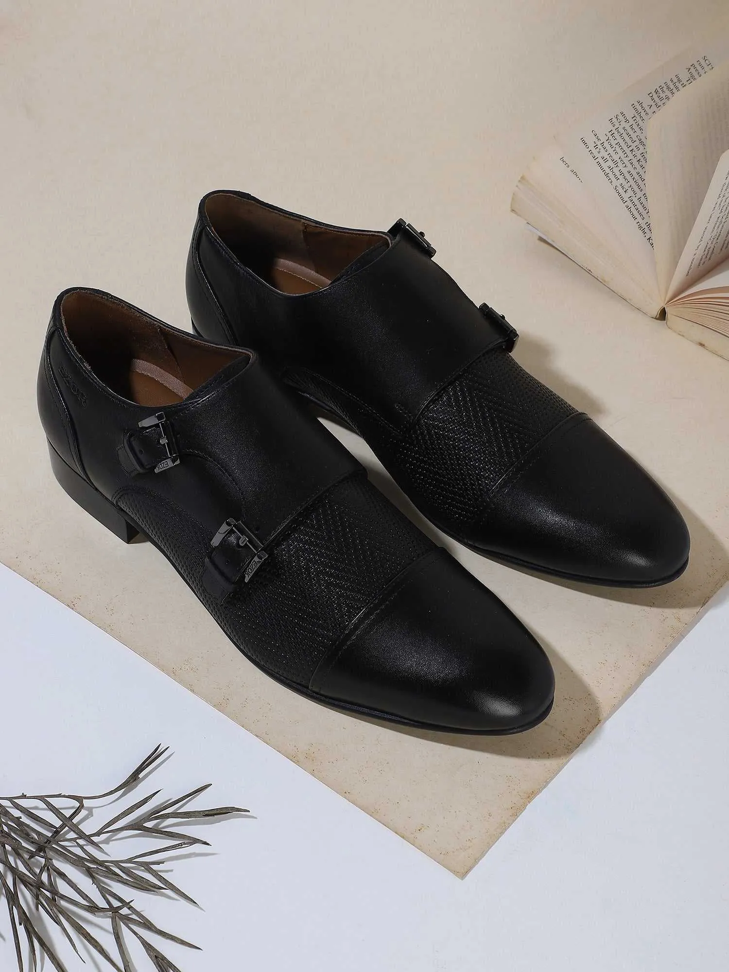 Ezok Men Black Formal Monk Straps