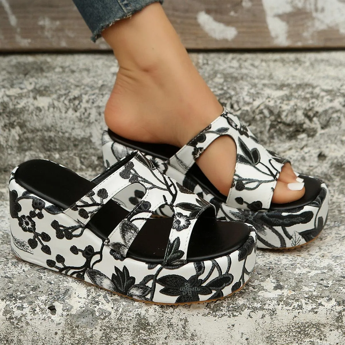 Fashion Women's Thick-soled Printed Slippers