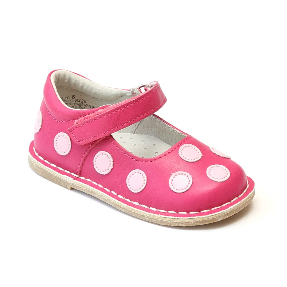 FINAL SALE - Angel Toddler Girls Contrasting Polka Dot Leather Mary Janes