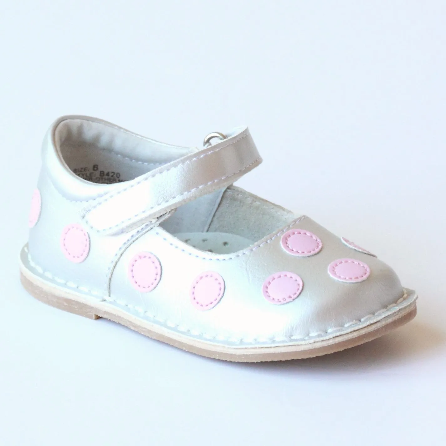 FINAL SALE - Angel Toddler Girls Contrasting Polka Dot Leather Mary Janes