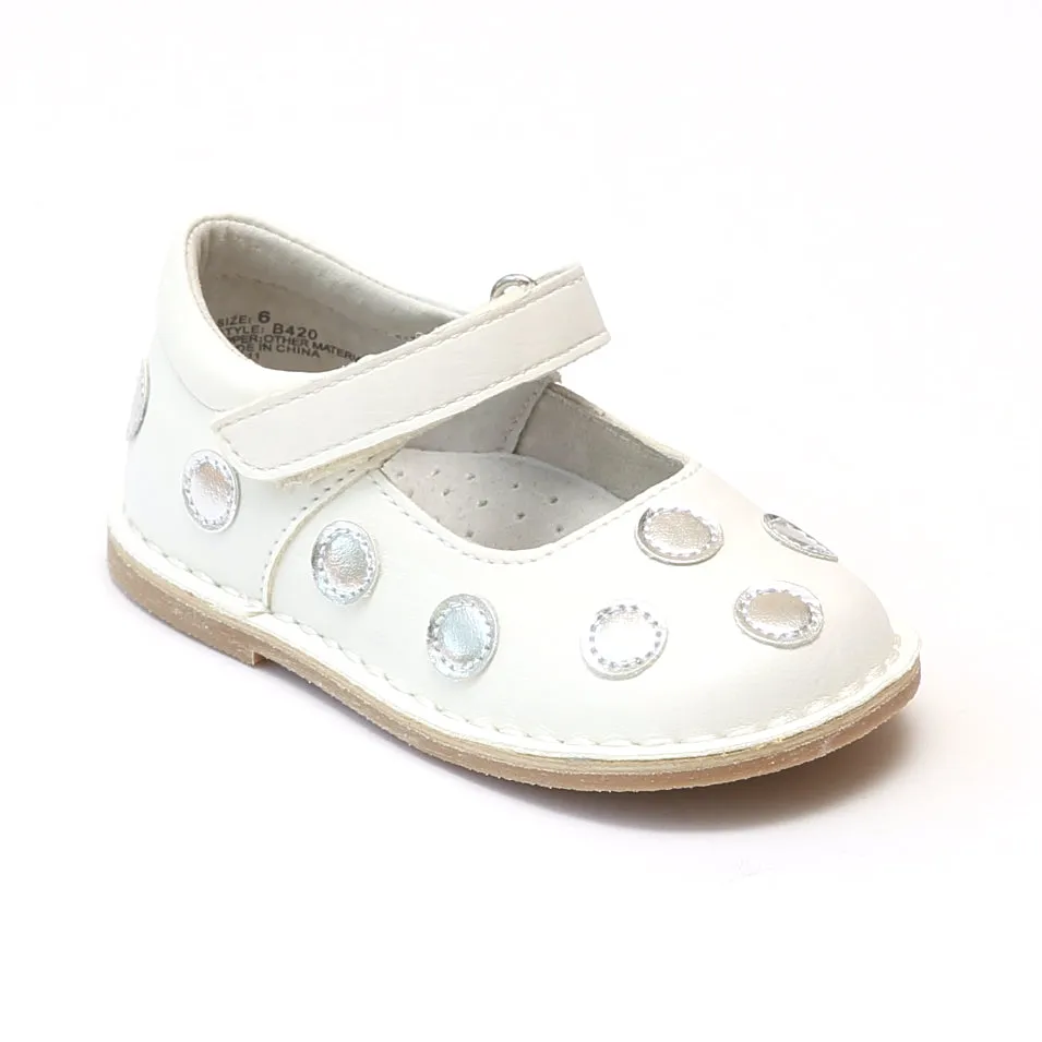 FINAL SALE - Angel Toddler Girls Contrasting Polka Dot Leather Mary Janes