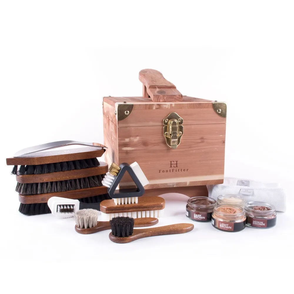 FootFitter Shoe Shine & Suede Cleaning Set with Grand Cedar Wood Box - Shoe Polish Cream