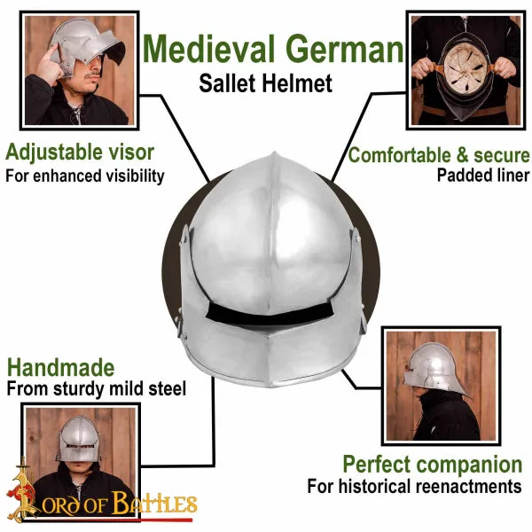 German Gothic 15th Century Sallet Helm 16 Gauge Blackened