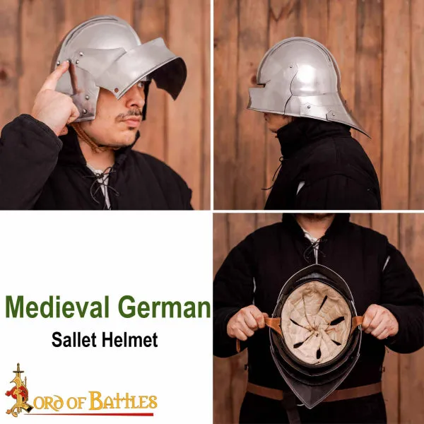 German Gothic 15th Century Sallet Helm 16 Gauge Blackened