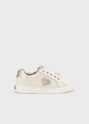 Girls Heart White Sneakers Sustainable Leather