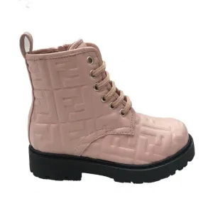 Girls Pink FF Logo Leather Boots