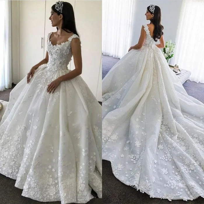 Glamorous Sleeveless Wedding Dress | Appliques Long Bridal Gowns BA9783