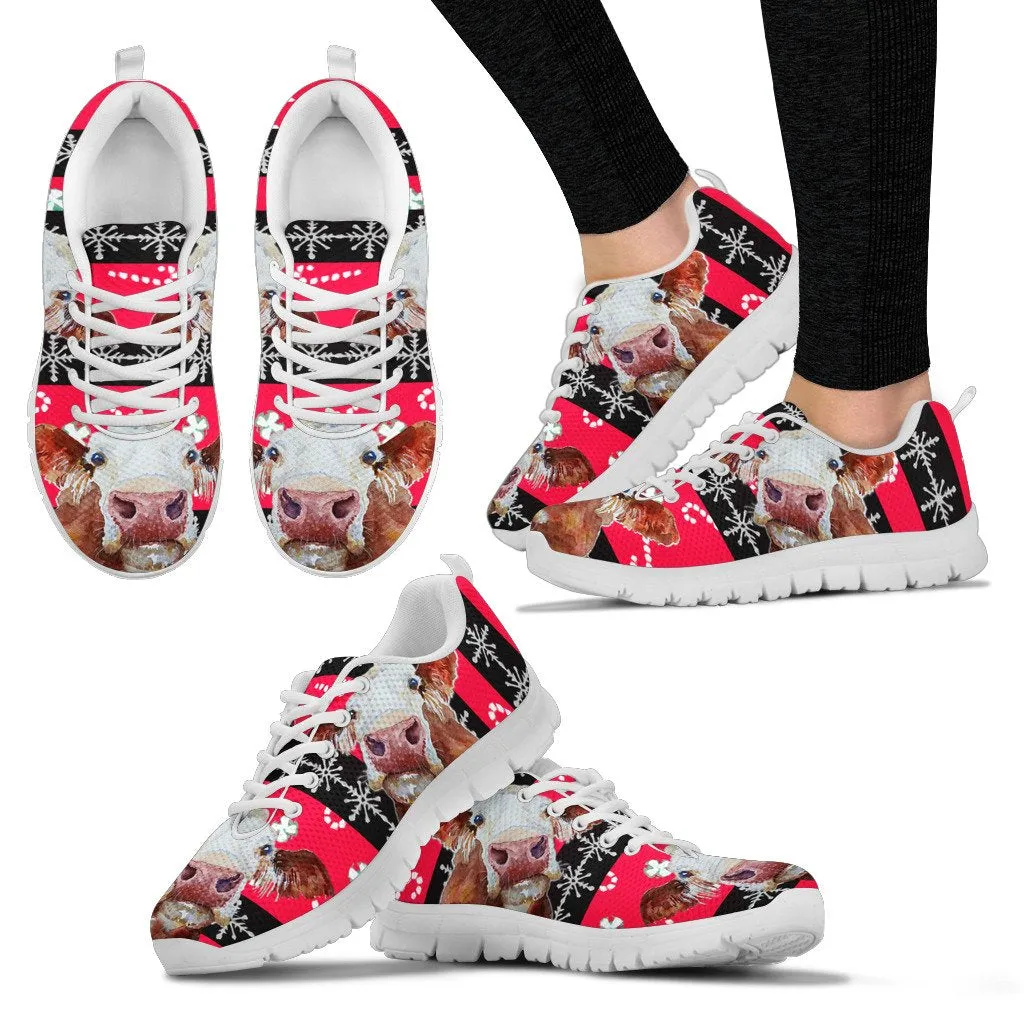 Hereford Cattle Cow Christmas Print Running Shoes For Women- Free Shipping