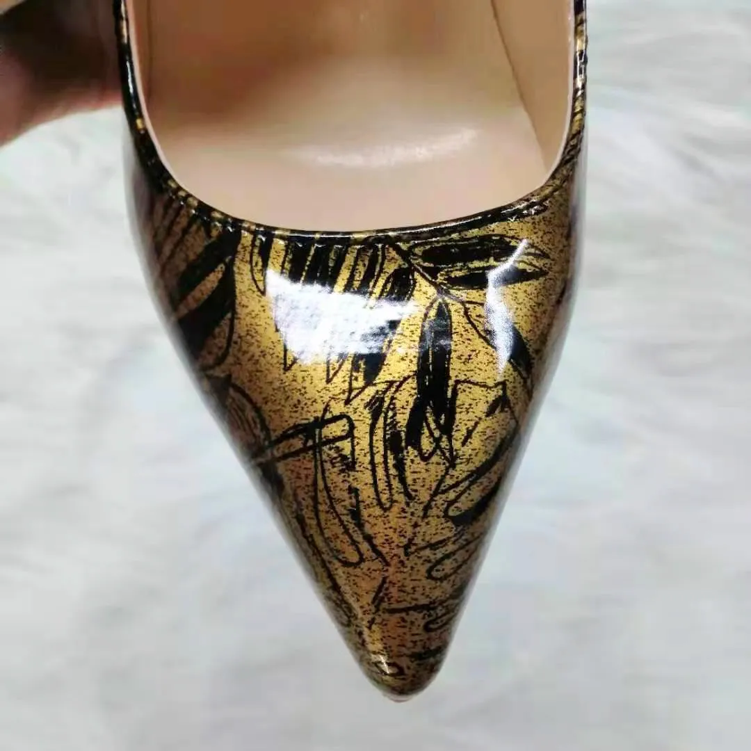 High-heels with gold and black Patterns Fashion Women Party Shoes